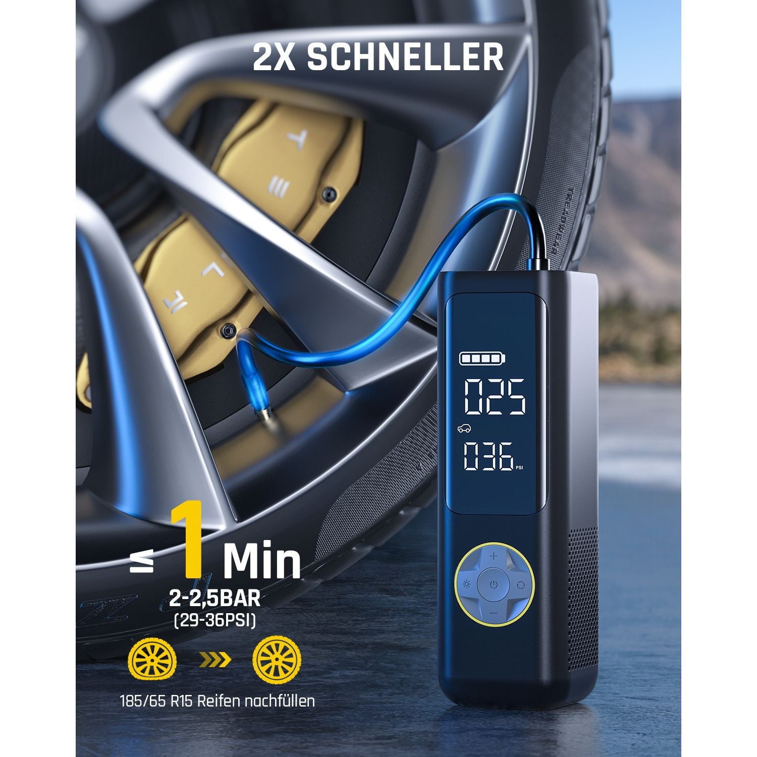 Fanttik X8 APEX™ 7800mAh Tragbare Elektronische Luftpumpe 12V, 10,3BAR / 150PSI Elektrischer Kompressor 2X Schneller, Dualer Bildschirm mit LCD, 5 Modi für Autos, E-Bikes, Motorräder, Bälle