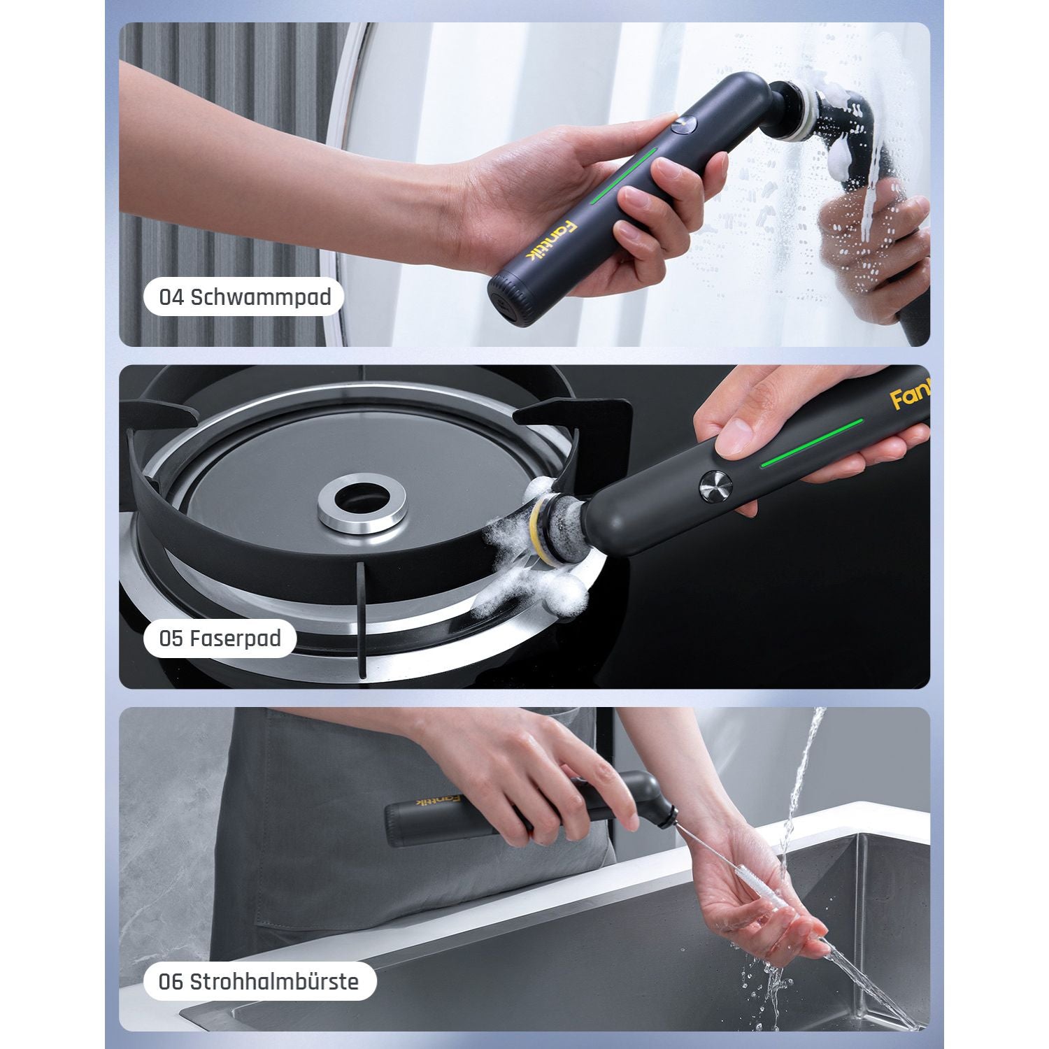 Fanttik G9 Nano Elektrischer Spin Scrubber, kabellose Fugenbürste, Typ-C-Ladung, LED-Anzeige, IPX7, 8 Aufsätze für Fugen, Ecken – Schwarz