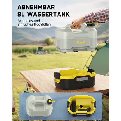 Fanttik NB8 Nano Tragbarer kabelloser elektrischer Hochdruckreiniger mit 2,1 Gallonen Tank, Einziehbarem Sprühkopf, 2600 mAh, Waschmaschine für Terrassengarten, Campingdusche und Haustierreinigung