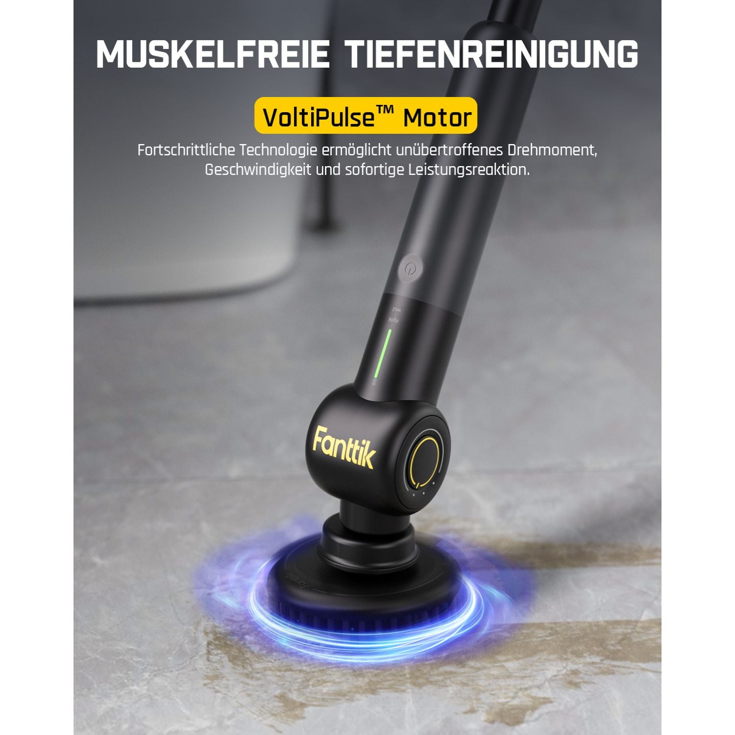 Fanttik Flip G9 Pro Elektrische Reinigungsbürste, VoltiPulse Motor, Dual-Speed, 6 Bürstenköpfe, Flexibler Winkel & Ausziehbarer Griff, IPX7 Wasserdicht, Typ-C Ladung für Boden, Fliesen, Fugen -Schwarz