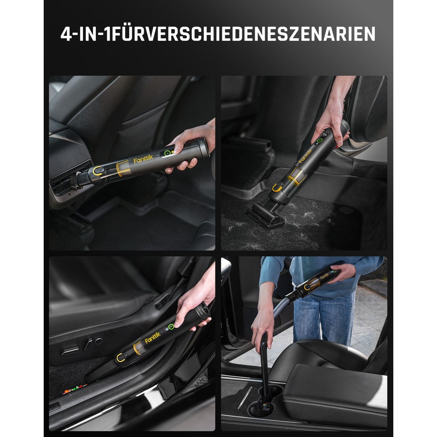 Fanttik Slim V10 Apex Kabelloser 4-in-1 Auto & Mini-Handstaubsauger mit 19000 Pa Saugkraft, Smarter Digitalanzeige und 2 Saugmodi für Auto, Büro & Tastaturen