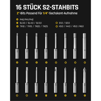 Fanttik S1 Pro 3.7V Magnetische Electric Screwdriver, Leistungsstarkes-Schraubendreher-Set mit 16 Bits, Einstellbare 3 Drehmomente bis zu 6 Nm, 2000-mAh-Akku, Geeignet für die Möbel/Computerreparatur