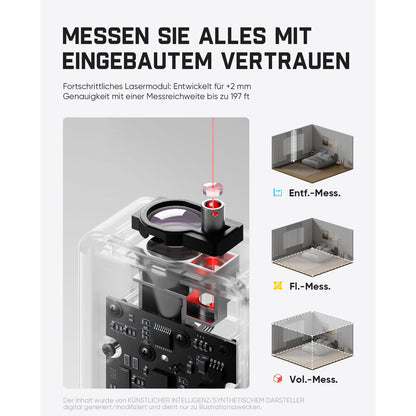 Fanttik A11 Ultra 3-in-1 Laser-Entfernungsmesser, 60 m, IPS-Touchscreen mit seitlichem LCD, Radrolle, 3-Achsen-Digitalwasserwaage, aufladbar für Heimwerker- und Innenprojekte