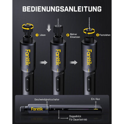 Fanttik K2 Nano 3,7 V Elektro-Mini-Bohrstift, Mini Bohrmaschine mit 20 Bohrern, 800-mAh-Akku, DIY Handbohrer Elektrisch Set für Gehäuse Kunststoff Harz Schmuckherstellung Leiterplatten Aluminiumbleche