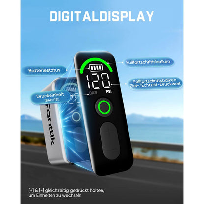 Fanttik X10 Ace Tiny Mini-Elektrofahrradpumpe, 120 PSI Kompaktluftpumpe mit Presta- und Schrader-Ventil, Schnellaufblasbare Elektrofahrradpumpe Tragbar für Rennräder