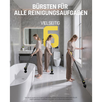 Fanttik Flip G9 Pro Elektrische Reinigungsbürste, VoltiPulse Motor, Dual-Speed, 6 Bürstenköpfe, Flexibler Winkel & Ausziehbarer Griff, IPX7 Wasserdicht, Typ-C Ladung für Boden, Fliesen, Fugen -Schwarz