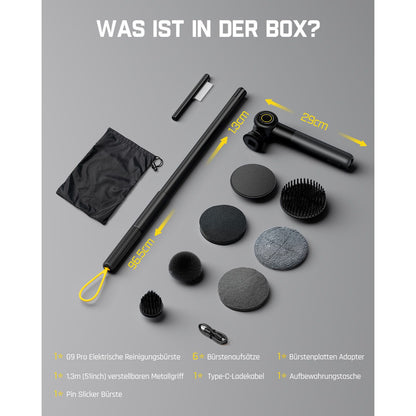 Fanttik Flip G9 Pro Elektrische Reinigungsbürste, VoltiPulse Motor, Dual-Speed, 6 Bürstenköpfe, Flexibler Winkel & Ausziehbarer Griff, IPX7 Wasserdicht, Typ-C Ladung für Boden, Fliesen, Fugen -Schwarz