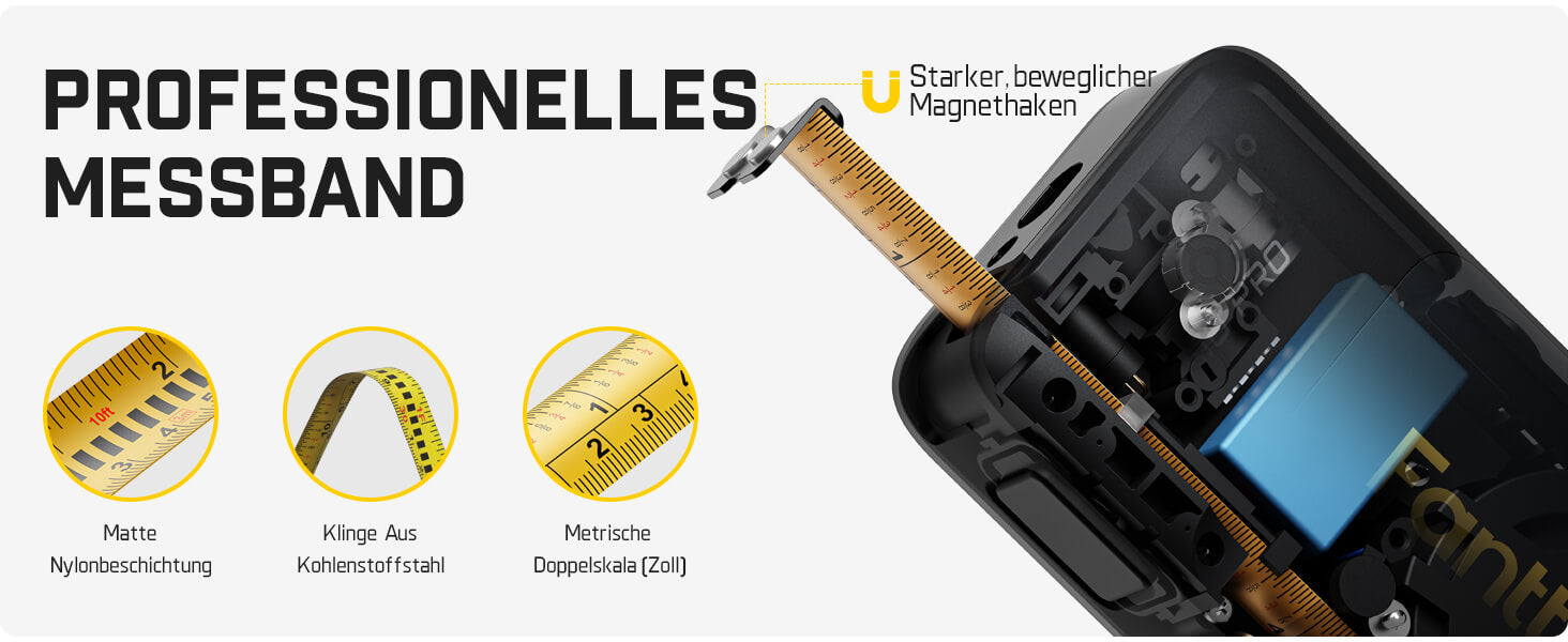 Fanttik A10 Pro 2-in-1 Digitales Laser Entfernungsmesser mit HD IPS-Farbdisplay, Wiederaufladbar 50m Laserentfernungsmesser & 3m Maßband, 6 Einheiten wählbar, Für Entfernung/Fläche/Volumen