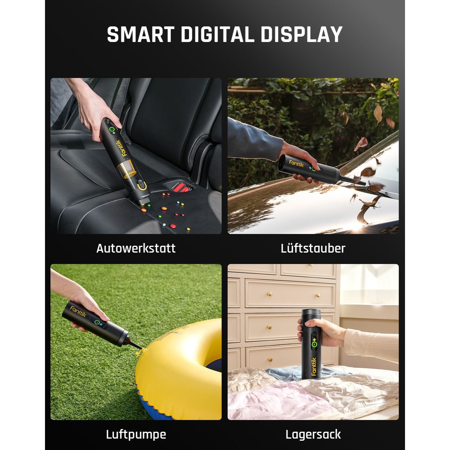 Fanttik Slim V10 Apex Kabelloser 4-in-1 Auto & Mini-Handstaubsauger mit 19000 Pa Saugkraft, Smarter Digitalanzeige und 2 Saugmodi für Auto, Büro & Tastaturen