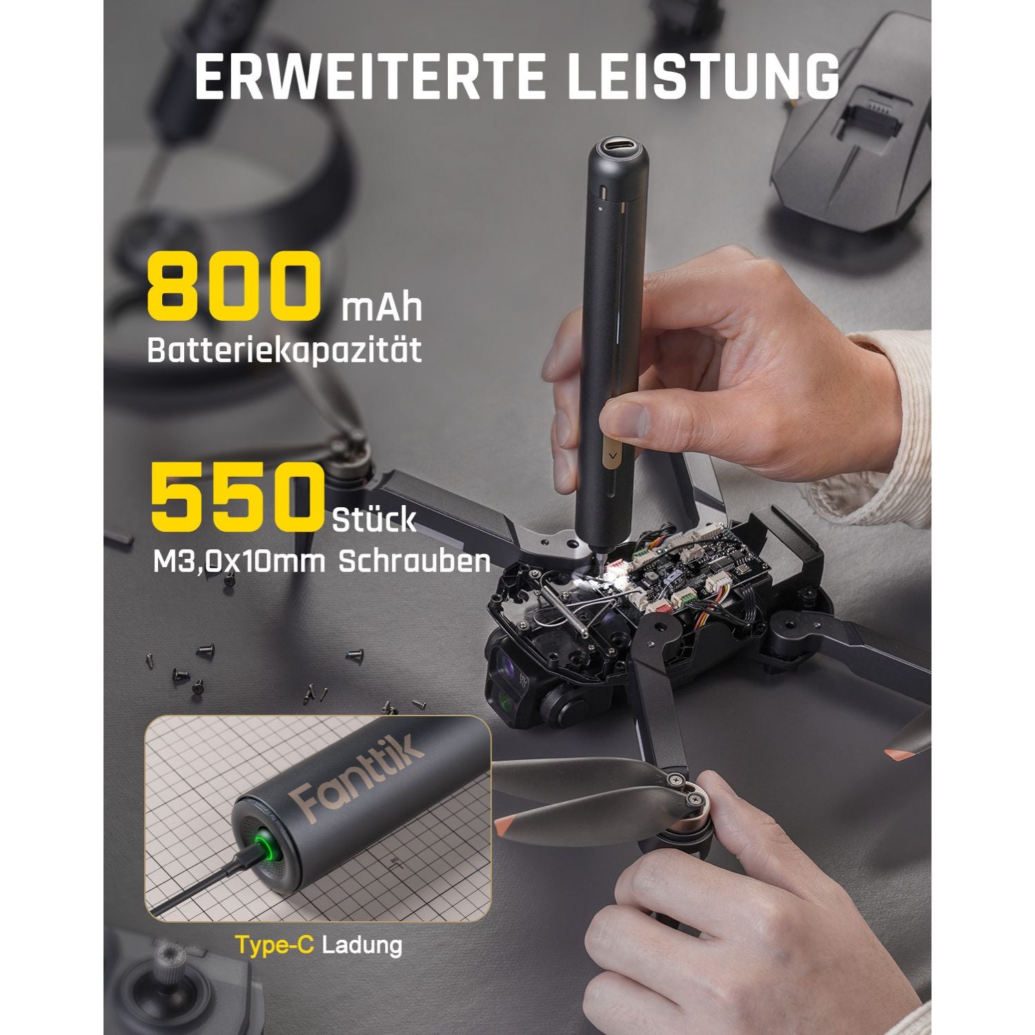 Fanttik E2 Ultra 3.7V Mini Elektro Schraubendreher Set, 50 in 1 Magnetische Präzisions-Schraubendreher Kit, Max 0.6N.m, 5/32 Zoll Sechskant, Geeignet für Reparatur für iPhone,Laptop, Brillen, Uhren