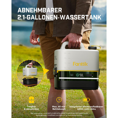 Fanttik NB10 Nano tragbarer Akku-Drucksprüher, 2,1-Gallonen-Tank, 72-98 PSI, HD-LED-Display, 4000mAh, mit Campingleuchte – tragbarer Hochdruckreiniger für Zuhause, Terrasse und Camping