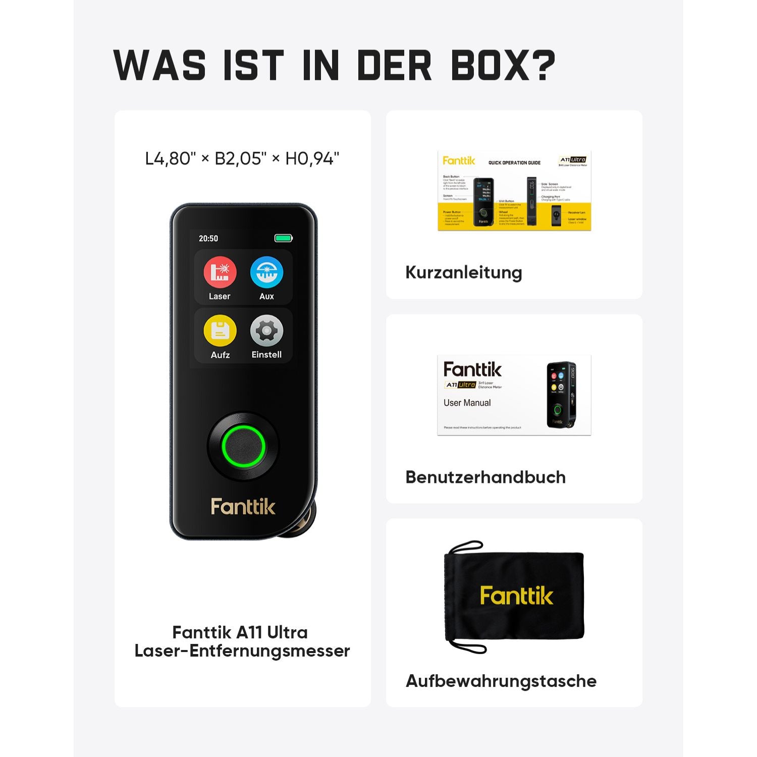 3-in-1 Laser-Entfernungsmesser Fanttik A11 Ultra, wiederaufladbar, IPS-Touchscreen und seitliches LCD, 60 m Messlänge, integrierte Radrolle und 3-Achsen-Digitalwasserwaage für Heimwerkerprojekte und Innenarbeiten