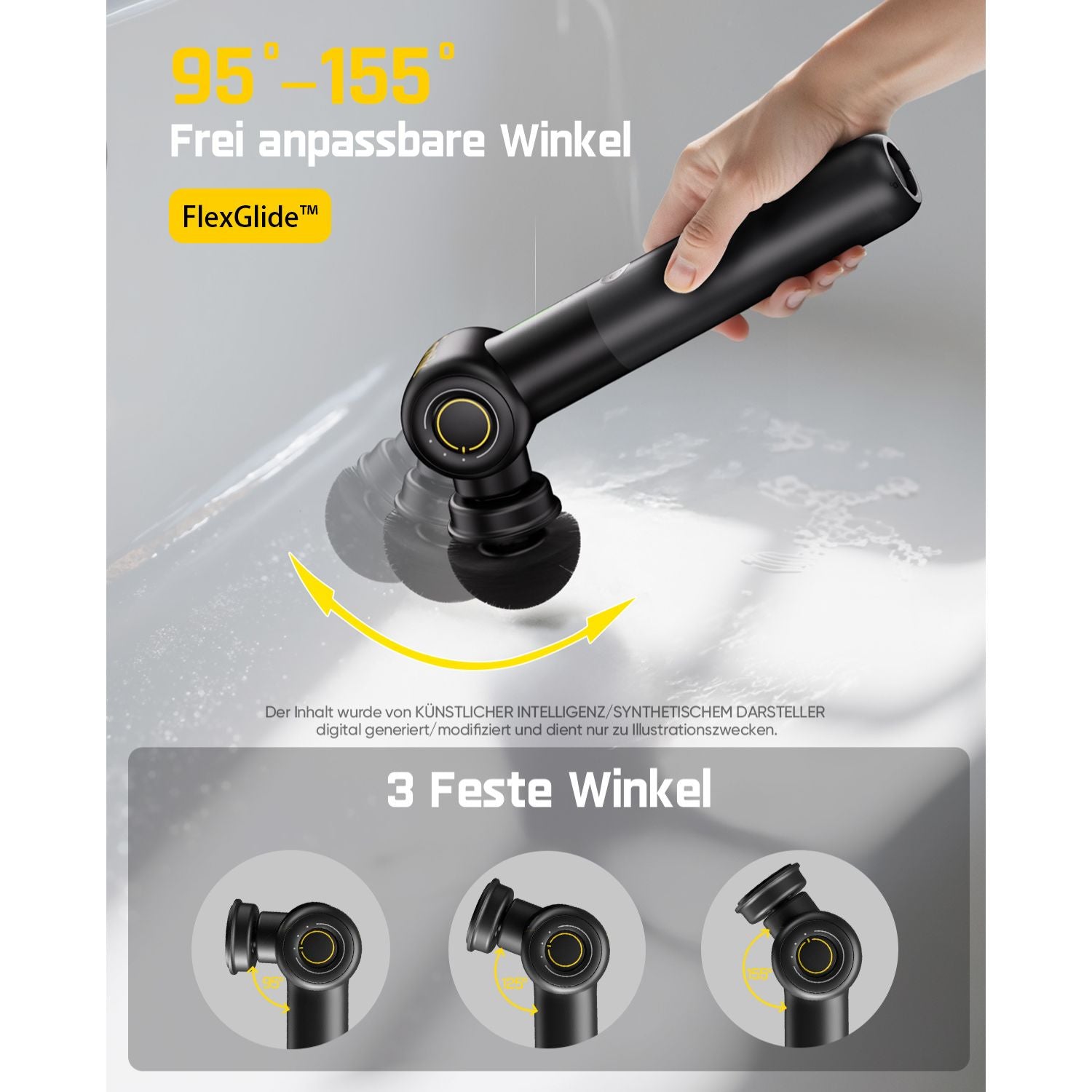 Fanttik Flip G9 Pro Elektrische Reinigungsbürste, VoltiPulse Motor, Dual-Speed, 6 Bürstenköpfe, Flexibler Winkel & Ausziehbarer Griff, IPX7 Wasserdicht, Typ-C Ladung für Boden, Fliesen, Fugen -Schwarz