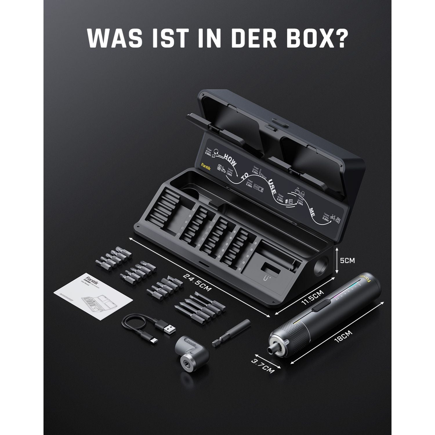 Fanttik S2 Pro 3,7V Elektroschrauber, Akku-Schrauberset, 7 Drehmoment (0,5 bis 6 Nm), 20 magnetische Bits, 1/4-Zoll-Sechskant-Aufnahme mit 90°-Adapter, geeignet für Möbel und Haushaltsreparaturen