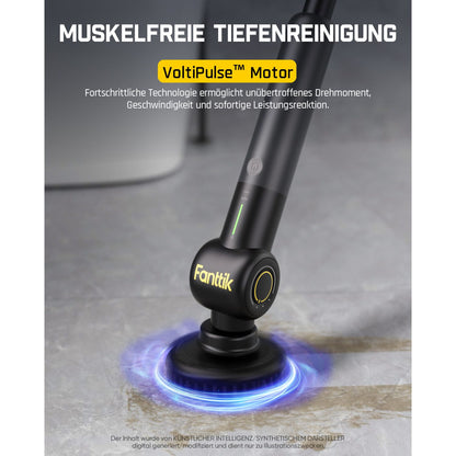 Fanttik Flip G9 Pro Elektrische Reinigungsbürste, VoltiPulse Motor, Dual-Speed, 6 Bürstenköpfe, Flexibler Winkel & Ausziehbarer Griff, IPX7 Wasserdicht, Typ-C Ladung für Boden, Fliesen, Fugen -Schwarz