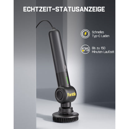 Fanttik Flip G9 Pro Elektrische Reinigungsbürste, VoltiPulse Motor, Dual-Speed, 6 Bürstenköpfe, Flexibler Winkel & Ausziehbarer Griff, IPX7 Wasserdicht, Typ-C Ladung für Boden, Fliesen, Fugen -Schwarz