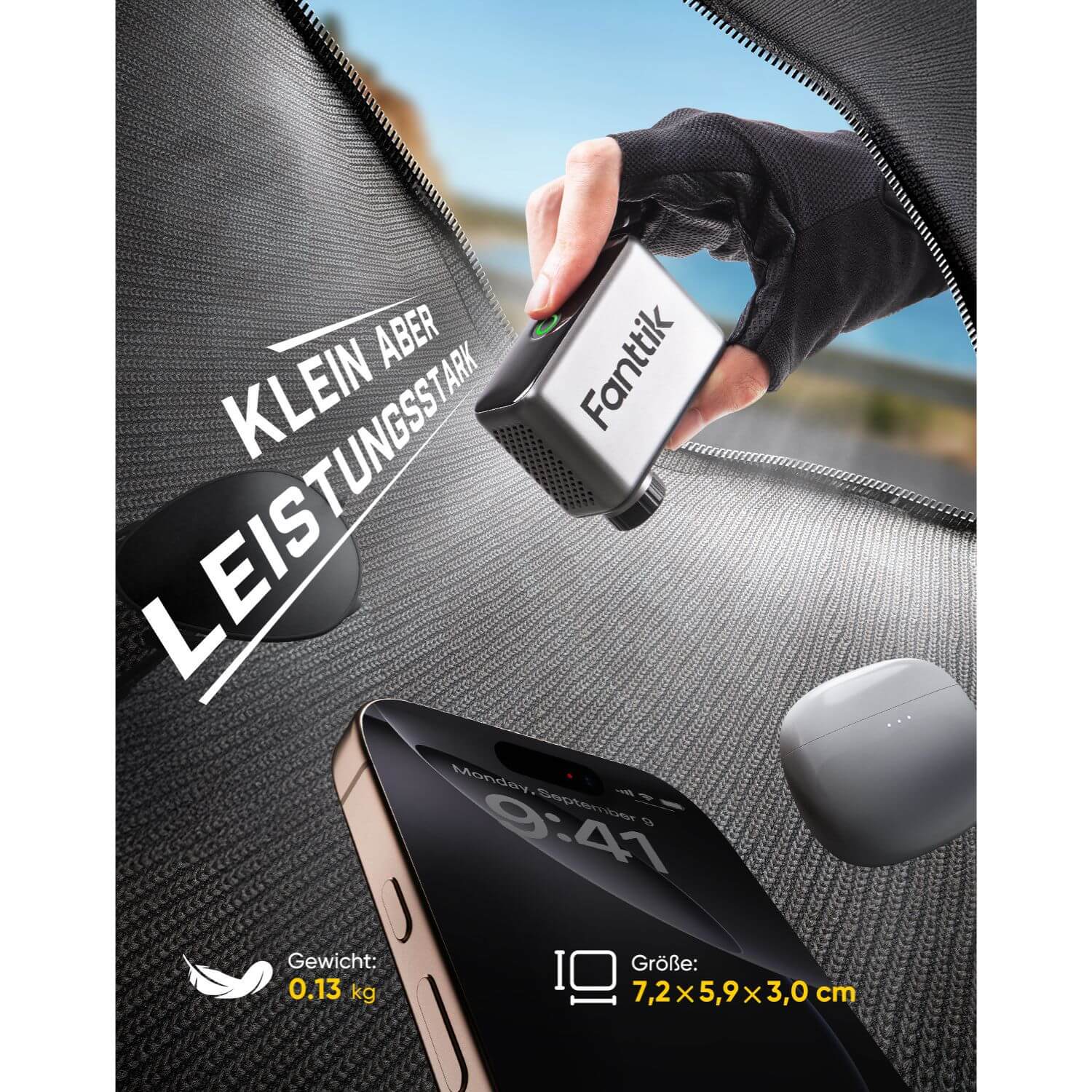 Fanttik X10 Ace Tiny Mini-Elektrofahrradpumpe, 120 PSI Kompaktluftpumpe mit Presta- und Schrader-Ventil, Schnellaufblasbare Elektrofahrradpumpe Tragbar für Rennräder