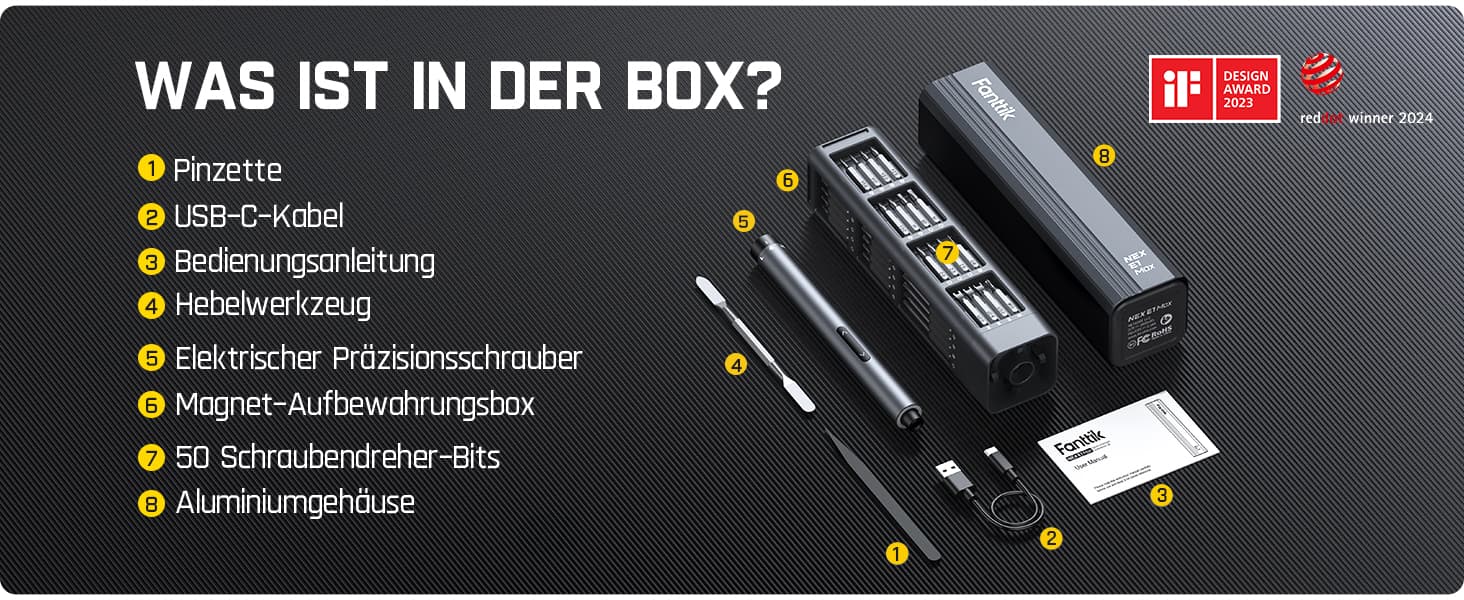 Fanttik E1 Max Mini Elektro Schraubendreher Set, 50 in 1 Magnetische Präzisions-Schraubendreher Kit, 2 Gänge Drehmoment, 5/32 Zoll Sechskant, Geeignet für Reparatur für iPhone,Laptop, Brillen, Uhren