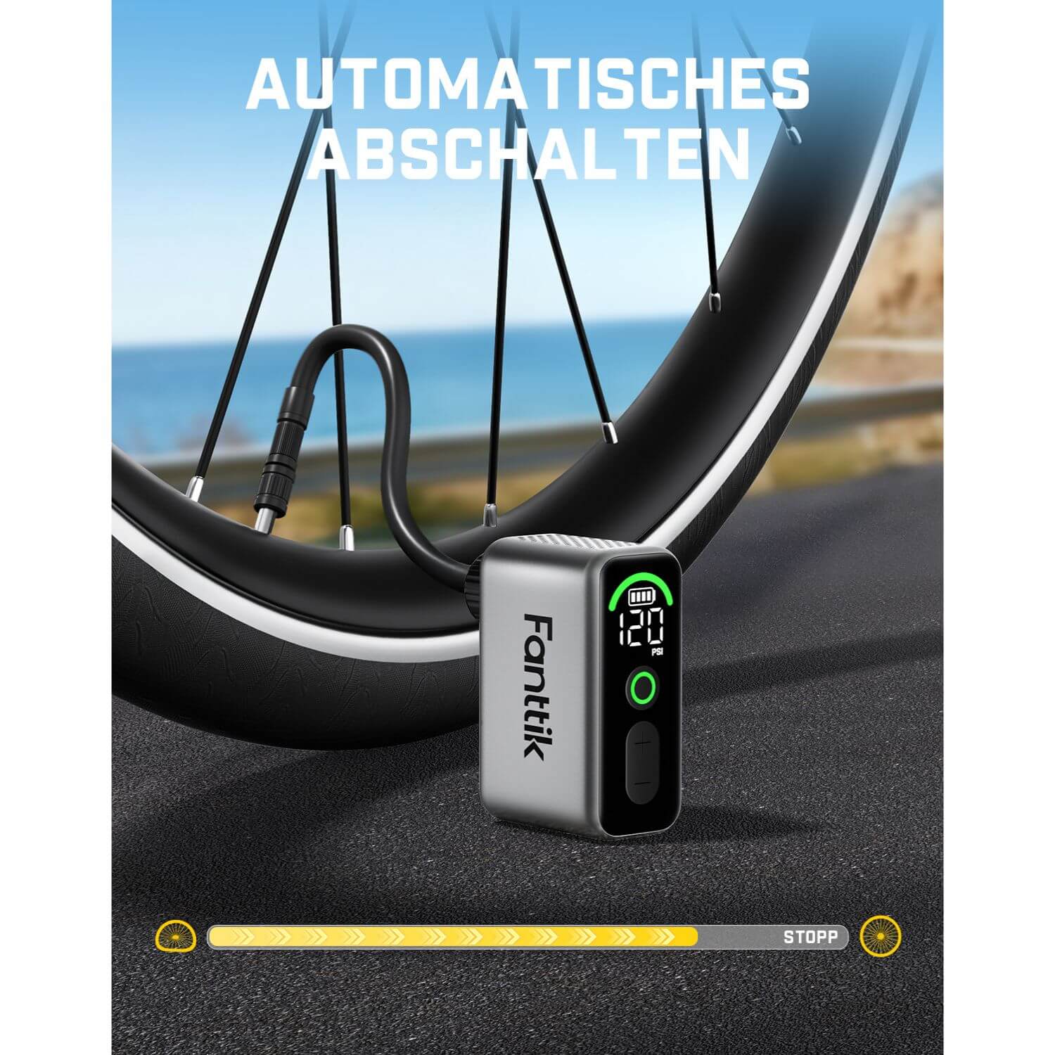 Fanttik X10 Ace Tiny Mini-Elektrofahrradpumpe, 120 PSI Kompaktluftpumpe mit Presta- und Schrader-Ventil, Schnellaufblasbare Elektrofahrradpumpe Tragbar für Rennräder