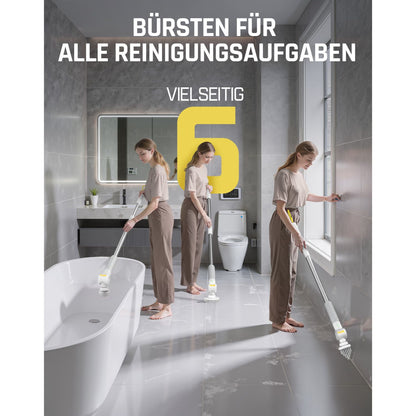 Fanttik Flip G9 Pro Elektrische Reinigungsbürste, VoltiPulse Motor, Dual-Speed, 6 Bürstenköpfe, Flexibler Winkel & Ausziehbarer Griff, IPX7 Wasserdicht, Typ-C Ladung für Boden, Fliesen, Fugen - Weiß