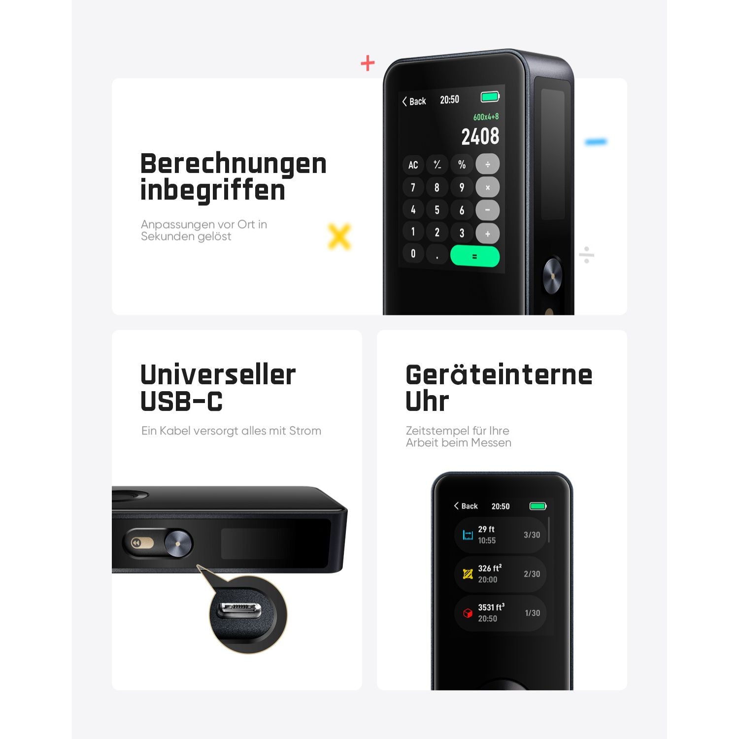 Fanttik A11 Ultra 3-in-1 Laser-Entfernungsmesser | IPS-Touchscreen, seitliches LCD, 60 m, Radrolle, 3-Achsen-Digitalwasserwaage, wiederaufladbar – perfekt für Heimwerker- und Innenprojekte
