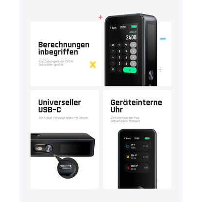 Fanttik A11 Ultra 3-in-1 Laser-Entfernungsmesser | IPS-Touchscreen, seitliches LCD, 60 m, Radrolle, 3-Achsen-Digitalwasserwaage, wiederaufladbar – perfekt für Heimwerker- und Innenprojekte