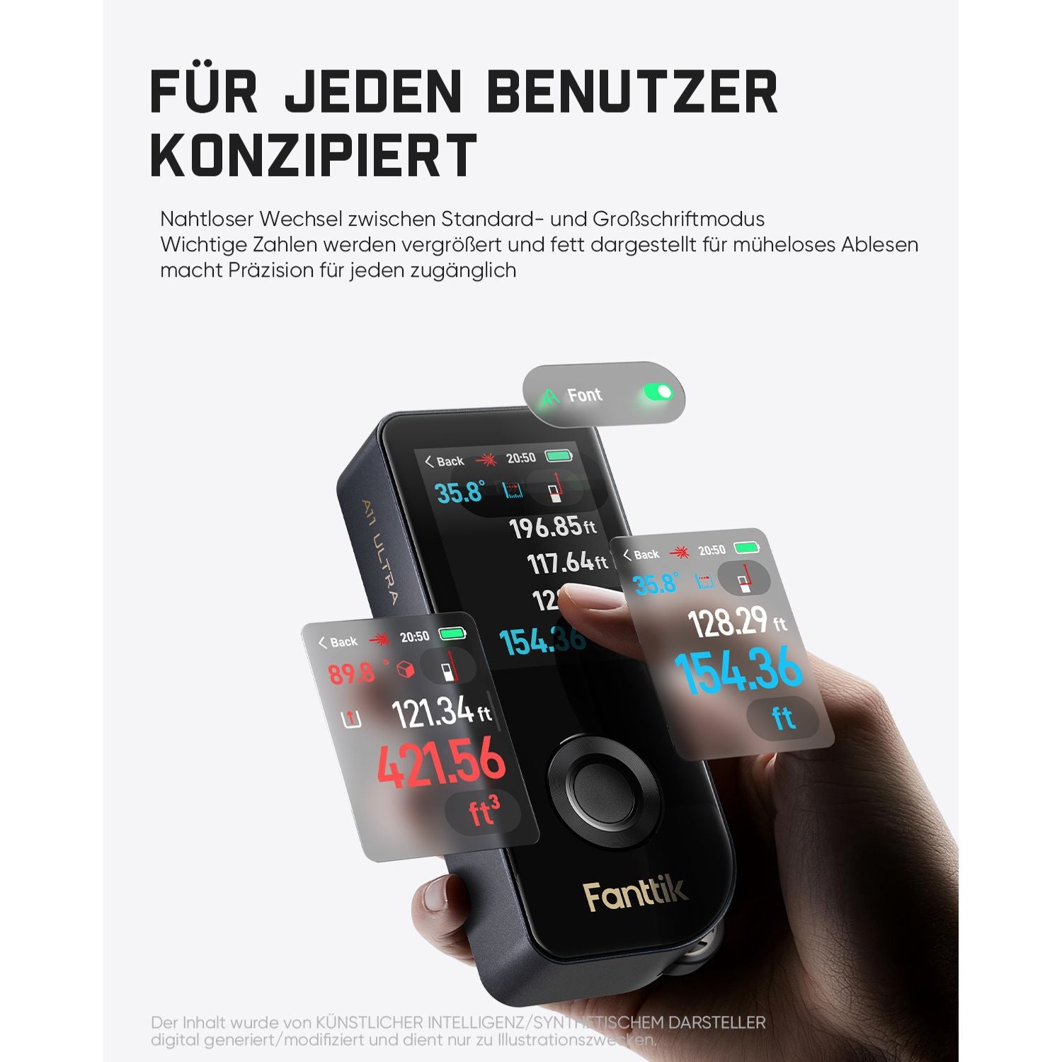 Der wiederaufladbare Fanttik A11 Ultra 3-in-1 Laser-Entfernungsmesser kombiniert einen IPS-Touchscreen und seitliches LCD, eine Messweite bis 60 Meter, eine Radrolle sowie eine 3-Achsen-Digitalwasserwaage und ist bestens geeignet für alle Heimwerker- und Innenprojekte.