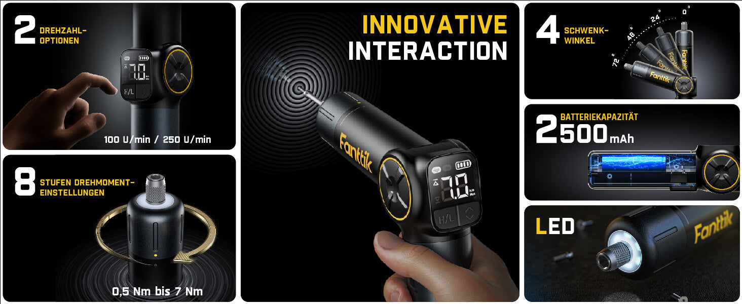 Fanttik Fold S1 APEX 3,7 V Akkuschrauber, elektrischer Schraubendreher, Bildschirminteraktion, Schwenkgriff, Optionen für hohe/niedrige Drehzahl, max 7 Nm, 1/4 Zoll Sechskant, Ideas DIY Tool