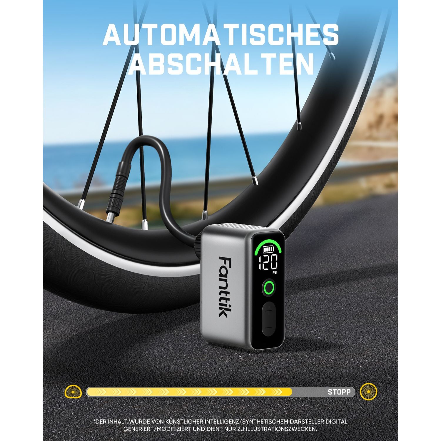 Fanttik X10 Ace Tiny Mini-Elektrofahrradpumpe, 120 PSI Kompaktluftpumpe mit Presta- und Schrader-Ventil, Schnellaufblasbare Elektrofahrradpumpe Tragbar für Rennräder