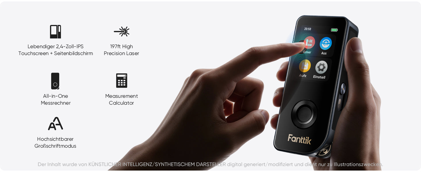 Fanttik A11 Ultra, 3-in-1 Laser-Entfernungsmesser: 60 m, IPS-Touchscreen + seitliches LCD, Radrolle & 3-Achsen-Digitalwasserwaage, wiederaufladbar für Heimwerker & Innenprojekte