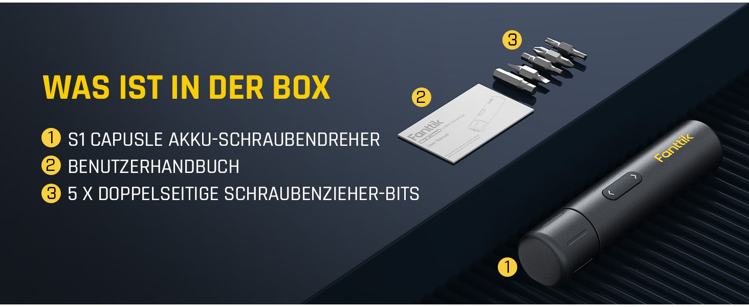 Fanttik NEX S1 Capsule 3,7 V Akkuschrauber, 5Nm Max Akku Schraubendreher, 320 U/min, S2 Magnetbits mit 1/4 Zoll Sechskant, LED-Licht, 5Pcs Doppelseitige Stahl-Bits für Möbel, Haushaltsgeräte