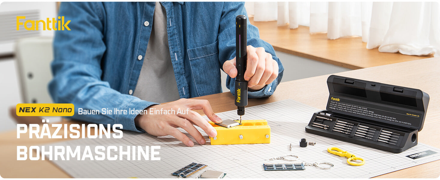 Fanttik K2 Nano 3,7 V Elektro-Mini-Bohrstift, Mini Bohrmaschine mit 20 Bohrern, 800-mAh-Akku, DIY Handbohrer Elektrisch Set für Gehäuse Kunststoff Harz Schmuckherstellung Leiterplatten Aluminiumbleche
