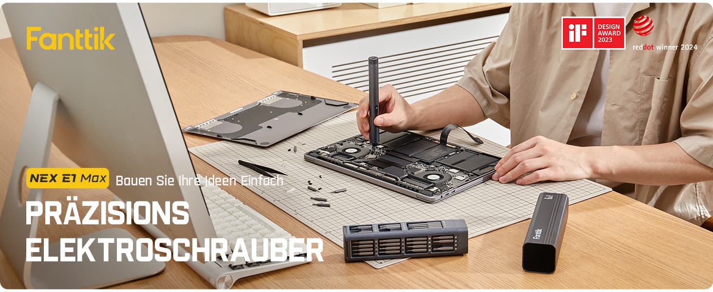 Fanttik E1 Max Mini Elektro Schraubendreher Set, 50 in 1 Magnetische Präzisions-Schraubendreher Kit, 2 Gänge Drehmoment, 5/32 Zoll Sechskant, Geeignet für Reparatur für iPhone,Laptop, Brillen, Uhren
