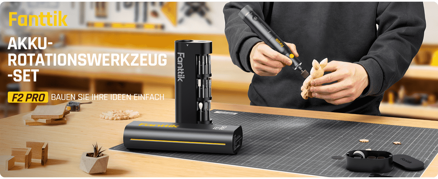 Fanttik F2 PRO Akku Multifunktionswerkzeug, starker Magnetmotor, Revostor-Hub, Rotationswerkzeug Set mit 5 Gang (25000 U/min), zum Schleifen, Polieren, 3D-Druck, Bohren, Schnitzen, Schneiden