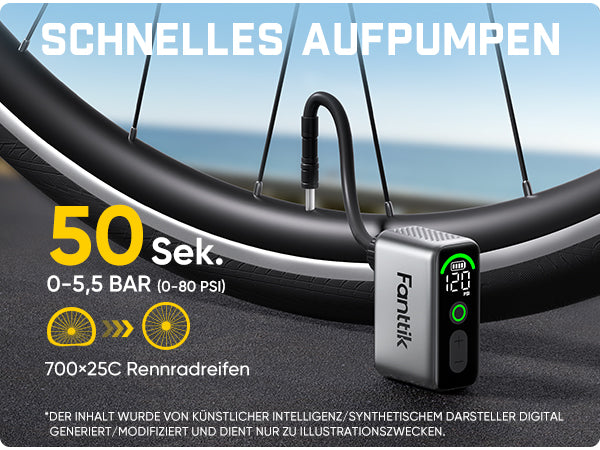 Fanttik X10 Ace Tiny Mini-Elektrofahrradpumpe, 120 PSI Kompaktluftpumpe mit Presta- und Schrader-Ventil, Schnellaufblasbare Elektrofahrradpumpe Tragbar für Rennräder