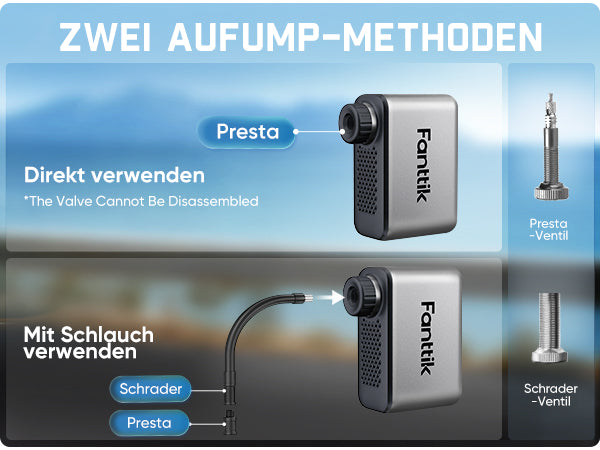 Fanttik X10 Ace Tiny Mini-Elektrofahrradpumpe, 120 PSI Kompaktluftpumpe mit Presta- und Schrader-Ventil, Schnellaufblasbare Elektrofahrradpumpe Tragbar für Rennräder