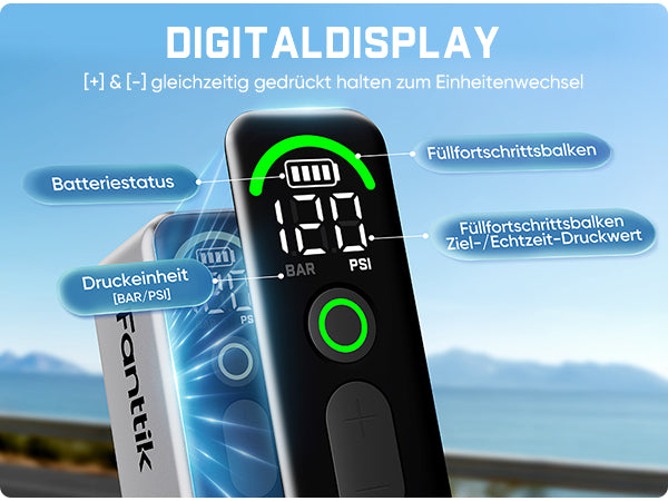 Fanttik X10 Ace Tiny Mini-Elektrofahrradpumpe, 120 PSI Kompaktluftpumpe mit Presta- und Schrader-Ventil, Schnellaufblasbare Elektrofahrradpumpe Tragbar für Rennräder