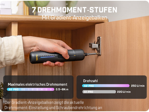 Fanttik S2 Pro 3,7V Elektroschrauber, Akku-Schrauberset, 7 Drehmoment (0,5 bis 6 Nm), 20 magnetische Bits, 1/4-Zoll-Sechskant-Aufnahme mit 90°-Adapter, geeignet für Möbel und Haushaltsreparaturen