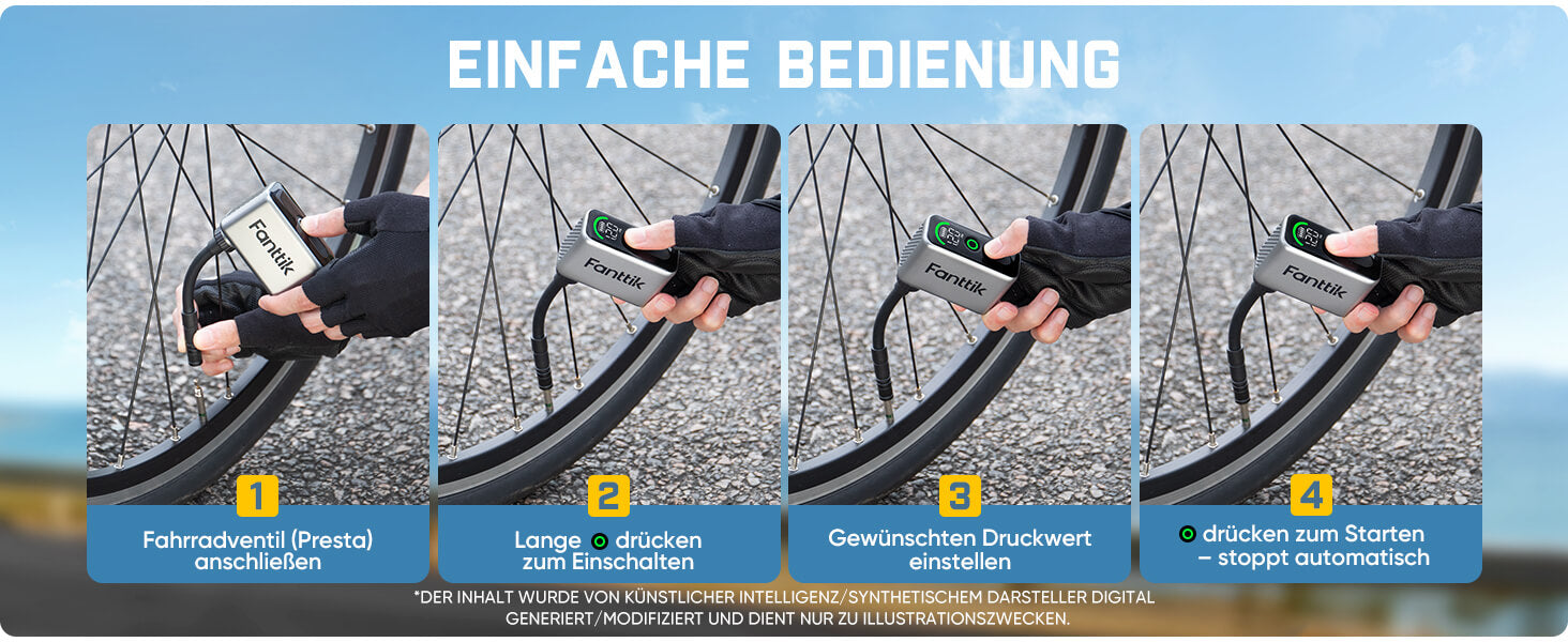 Fanttik X10 Ace Tiny Mini-Elektrofahrradpumpe, 120 PSI Kompaktluftpumpe mit Presta- und Schrader-Ventil, Schnellaufblasbare Elektrofahrradpumpe Tragbar für Rennräder