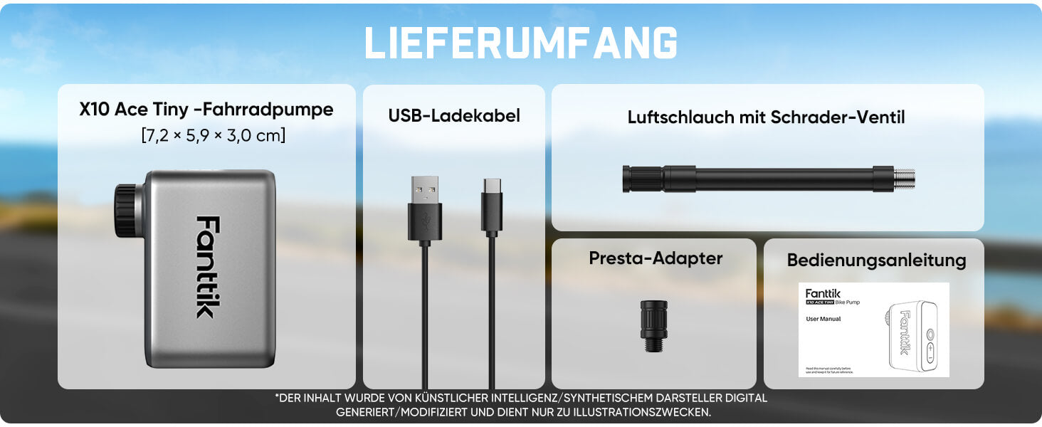 Fanttik X10 Ace Tiny Mini-Elektrofahrradpumpe, 120 PSI Kompaktluftpumpe mit Presta- und Schrader-Ventil, Schnellaufblasbare Elektrofahrradpumpe Tragbar für Rennräder