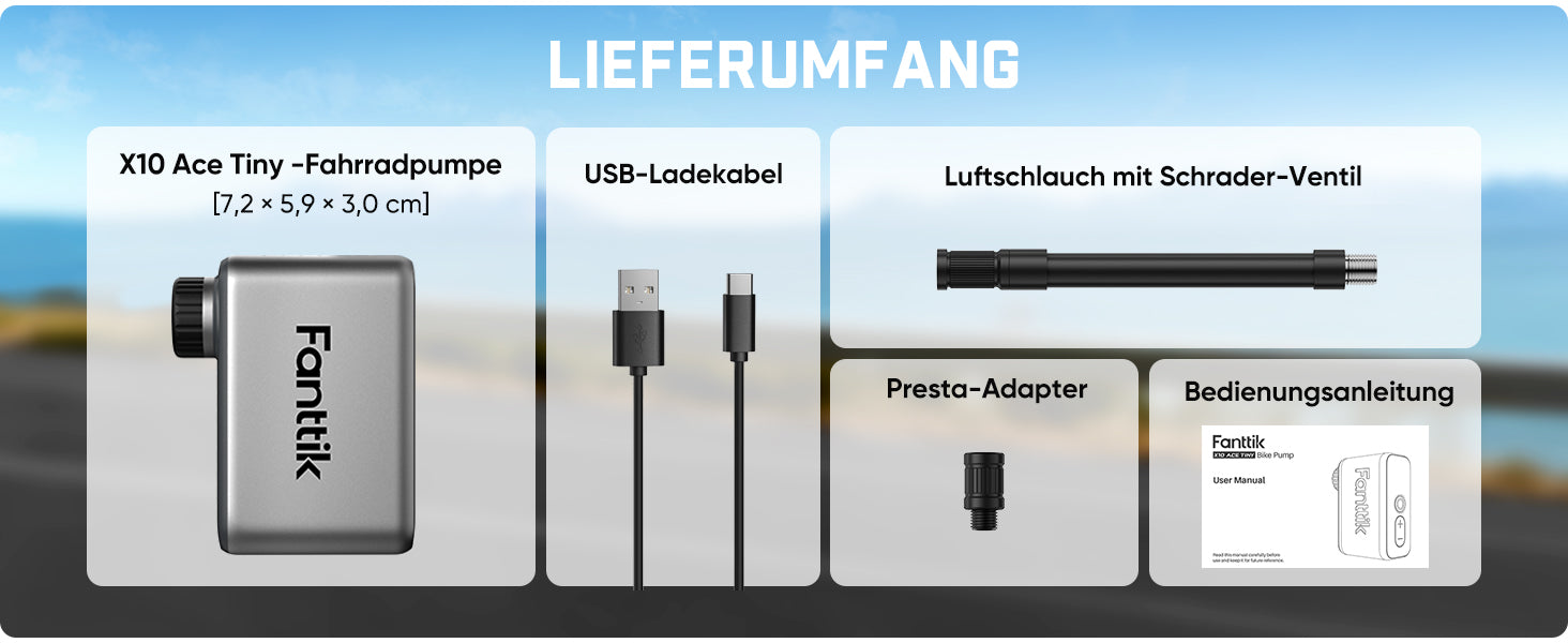 Fanttik X10 Ace Tiny Mini-Elektrofahrradpumpe, 120 PSI Kompaktluftpumpe mit Presta- und Schrader-Ventil, Schnellaufblasbare Elektrofahrradpumpe Tragbar für Rennräder