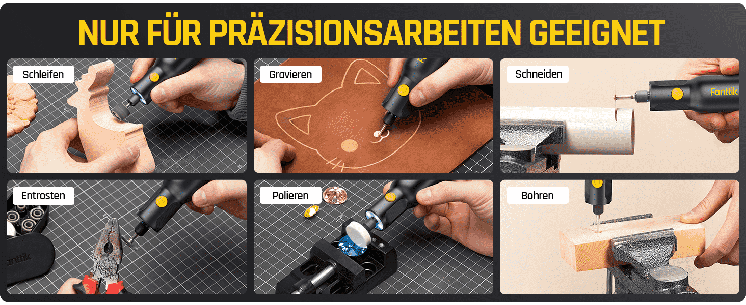 Fanttik F2 PRO Akku Multifunktionswerkzeug, starker Magnetmotor, Revostor-Hub, Rotationswerkzeug Set mit 5 Gang (25000 U/min), zum Schleifen, Polieren, 3D-Druck, Bohren, Schnitzen, Schneiden