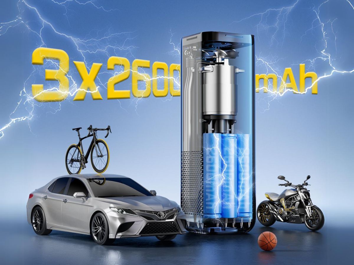 Fanttik X8 APEX™ 7800mAh Tragbare Elektronische Luftpumpe 12V, 10,3BAR / 150PSI Elektrischer Kompressor 2X Schneller, Dualer Bildschirm mit LCD, 5 Modi für Autos, E-Bikes, Motorräder, Bälle