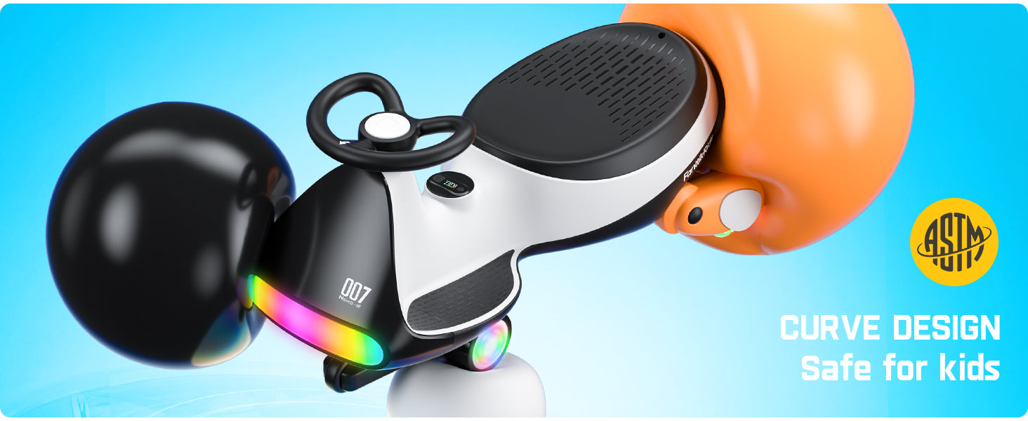 FanttikRide N7 Ultra Elektrisches Kinderauto mit Pedal, Kinder Auto, MagicMute Motor, 2 Geschwindigkeiten, 9 Farbmodi, Digitalanzeige, Bluetooth, für Kinder ab 3 Jahren, 68KG, Pinguin Schwarz