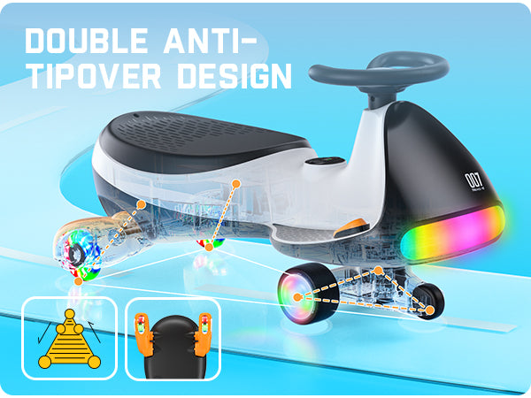 FanttikRide N7 Ultra Elektrisches Kinderauto mit Pedal, Kinder Auto, MagicMute Motor, 2 Geschwindigkeiten, 9 Farbmodi, Digitalanzeige, Bluetooth, für Kinder ab 3 Jahren, 68KG, Pinguin Schwarz