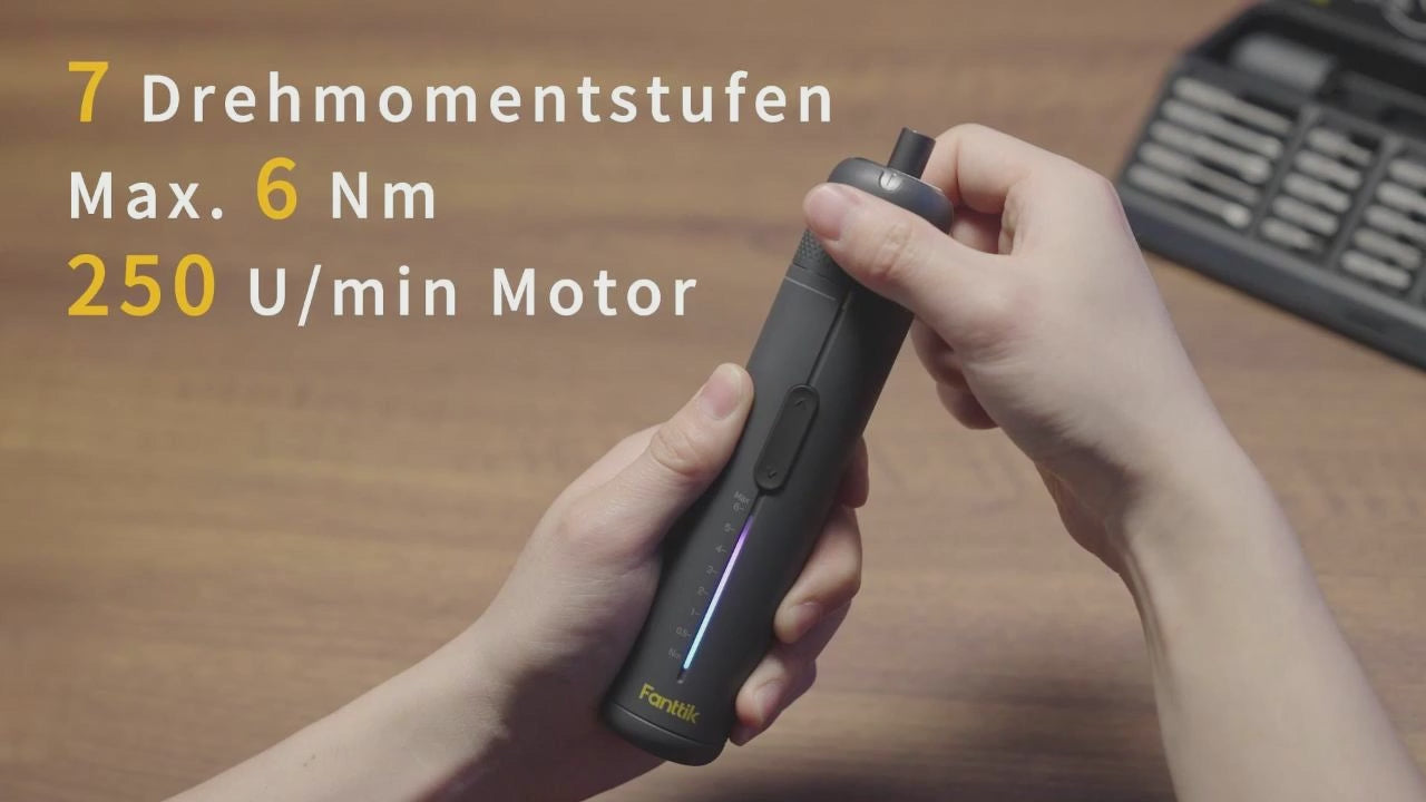 Video laden: Fanttik S2 Pro 3,7V Elektroschrauber, Akku-Schrauberset, 7 Drehmoment (0,5 bis 6 Nm), 20 magnetische Bits, 1/4-Zoll-Sechskant-Aufnahme mit 90°-Adapter, geeignet für Möbel und Haushaltsreparaturen