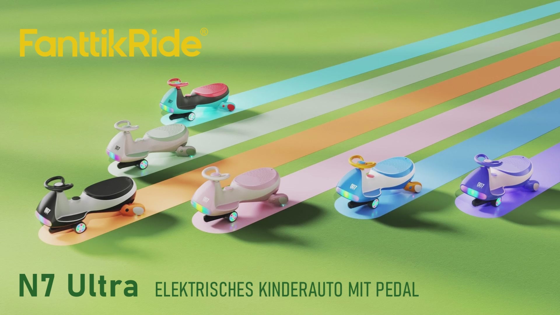 Video laden: FanttikRide N7 Ultra Elektrisches Kinderauto mit Pedal, Kinder Auto, MagicMute Motor, 2 Geschwindigkeiten, 9 Farbmodi, Digitalanzeige, Bluetooth, für Kinder ab 3 Jahren, 68KG, Pinguin Schwarz