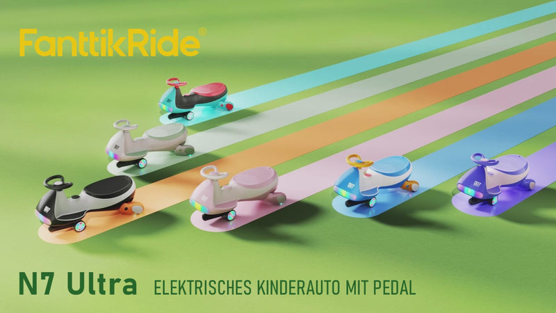 FanttikRide N7 Ultra Elektrisches Kinderauto mit Pedal, Kinder Auto, MagicMute Motor, 2 Geschwindigkeiten, 9 Farbmodi, Digitalanzeige, Bluetooth, für Kinder ab 3 Jahren, 68KG, Pinguin Schwarz